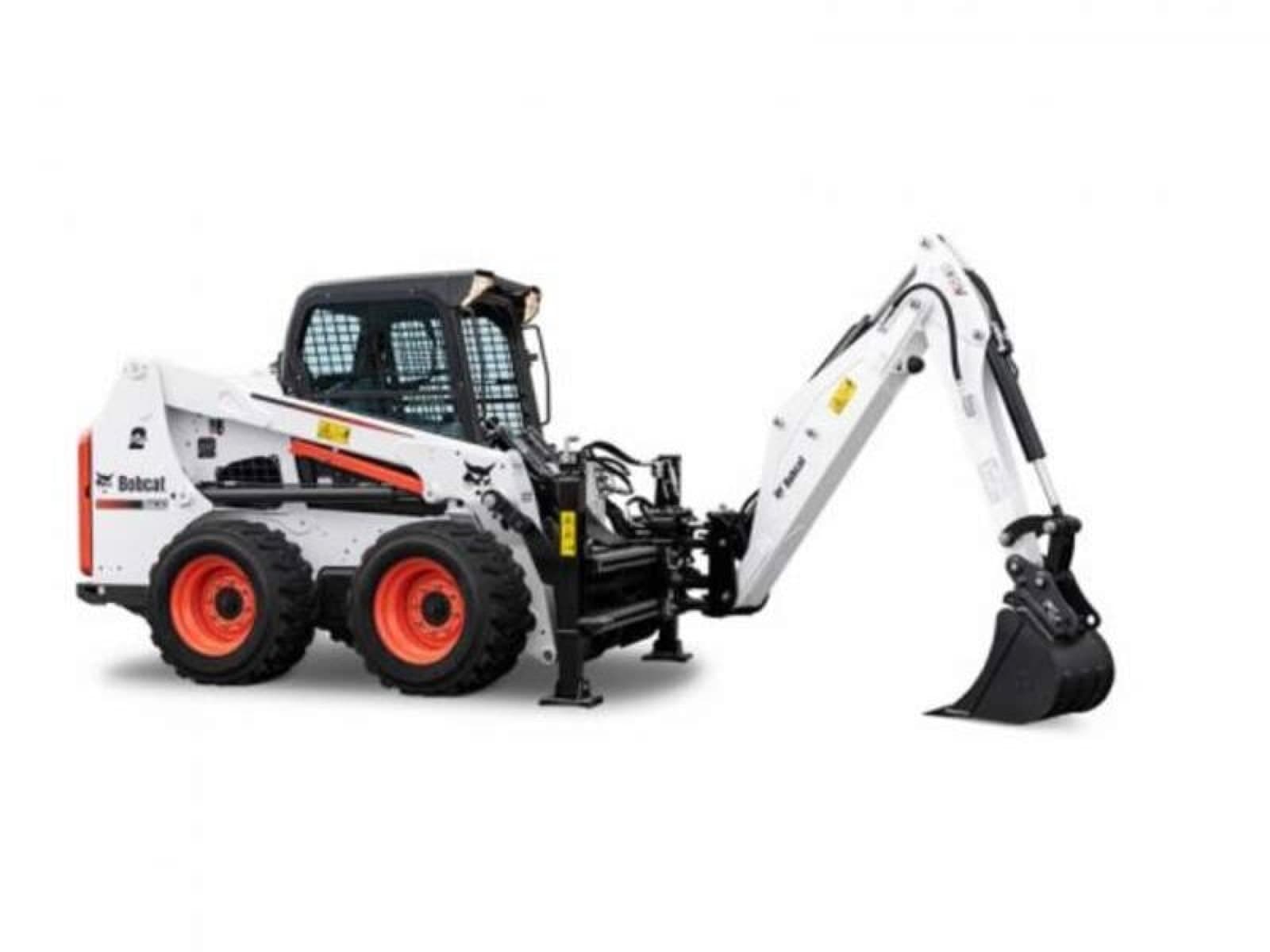 Minicargador con brazo excavador retráctil, conocido como mano de chango